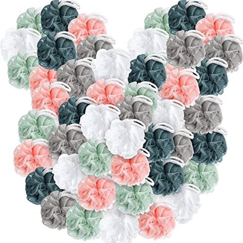 100 Pieces Bath Loofah Bulk Packs 30gram Shower Loofah Sponge Body Scrubber Shower Pouf Assorted Colors Sponge Ball Soft Mesh Puffs Exfoliating Body Bath Scrunchies for Men and Women