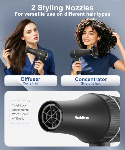 Flashbase Black Professional Ionic Hair Dryer 1875W with Diffuser
