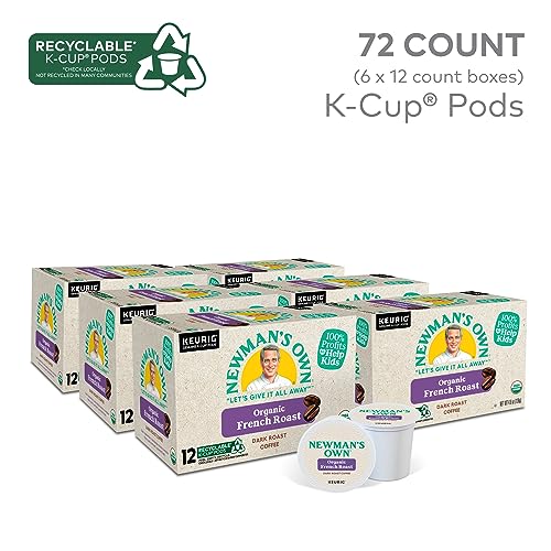 Newman's Own Organic French Roast K-Cup Coffee Pods 12-Count Pack of 6, Dark Roast