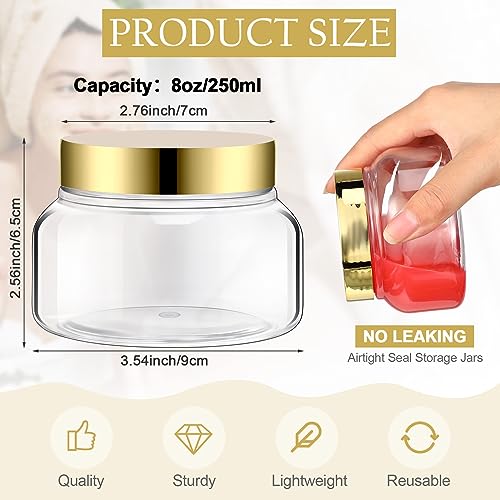 Mumufy Round Plastic Containers Plastic Jars with Lids Empty Travel Containers for Creams Refillable Cosmetic Jars for Lotions Body Scrub Body Butter(8 oz,Gold,Clear,48pcs)