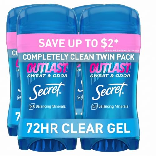 Secret Outlast 72H Clear Gel Antiperspirant Deodorant for Women - 2.6 oz Each, Pack of 4