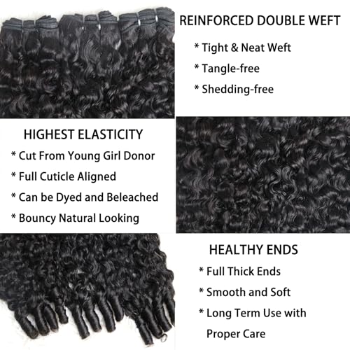 Black 16 Inch Water Wave Burmese Curly Human Hair Bundles - Sinuowei
