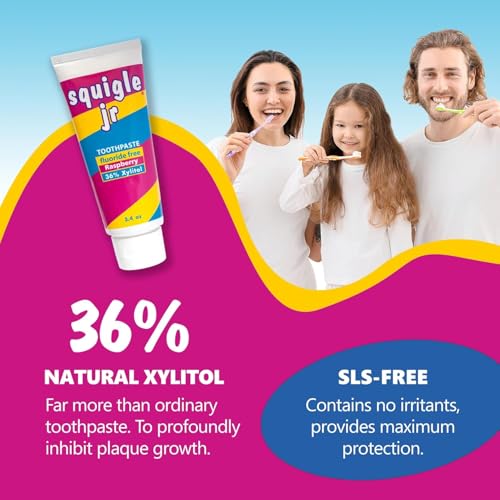 Kids Raspberry Toothpaste 36% Xylitol Fluoride-Free Low Foam 2 Pack - 3.4 Oz