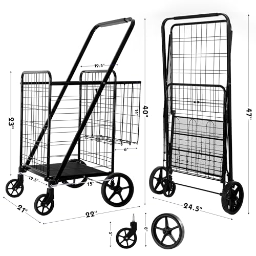 Folding Shopping Cart with Extra Large Double Basket - 450 lb Capacity, Cart + Basket Variation