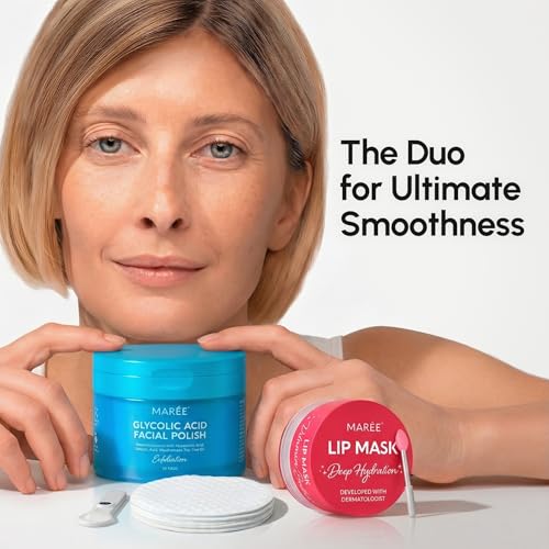 MAREE Lip Mask & Glycolic Peel Pads Bundle for Hydrated Skin & Soft Lips