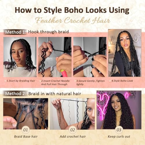 12 Inch Deep Wave Feather Crochet Hair 100 Strands - Black Women Synthetic Bundle