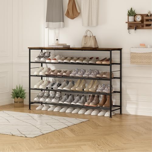5-Tier Extra Long Shoe Rack Organizer Storage for Closet Entryway Black+Rustic Brown
