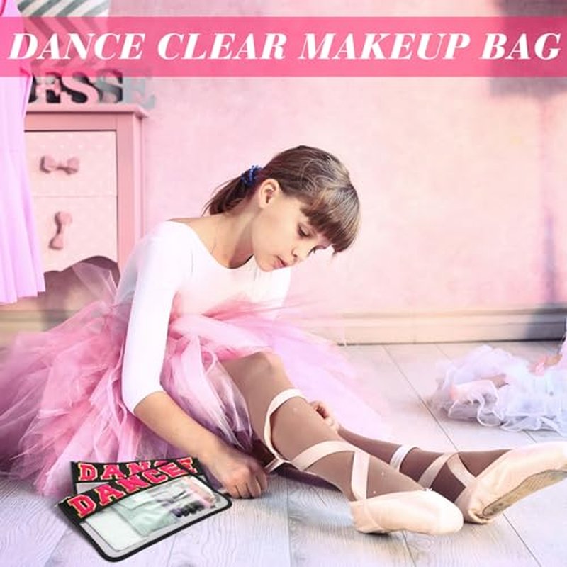Abbylike 4 Pcs Makeup Bag Clear Letter Chenille Patch Bag Nylon Makeup Toiletry Pouch with Zipper for Women Gifts(Black,Dance)