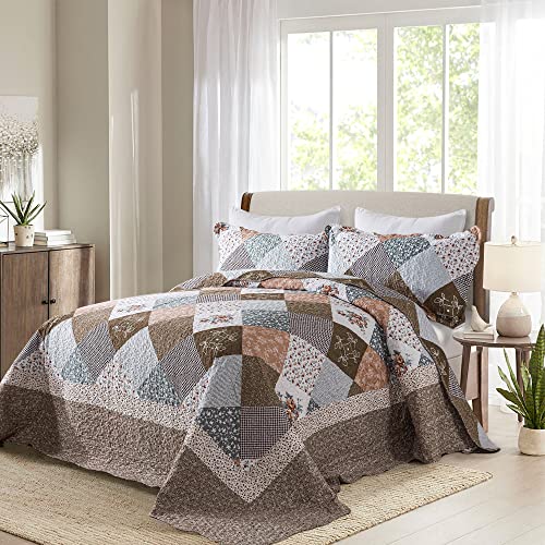 Oversized King Bedspread Set - California King 120x120 Brown Border Reversible Quilt