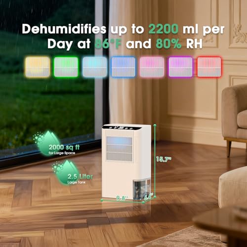 Onsekin Small Dehumidifier for Home & Basement, 2000 Sq.Ft, 2.5L Tank, Drain Hose, Sleep Mode