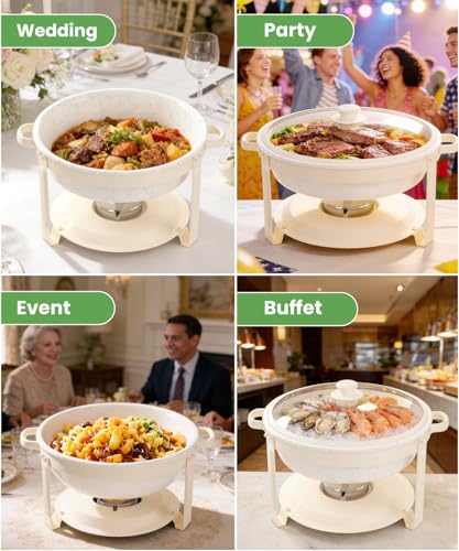 IMACONE White Maifanite-Coated Chafing Dishes Set of 2, 6QT Buffet Serving Warmers
