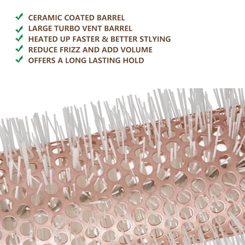 Ceramic Round Blowout & Boar Bristle Hair Brush Set for Styling & Detangling
