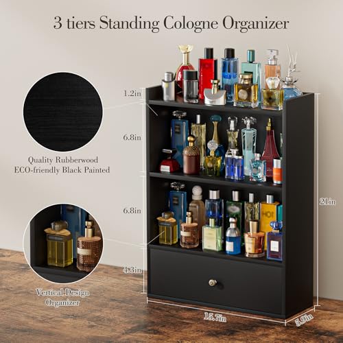 3-Tier Wooden Cologne Organizer for Men with Drawer