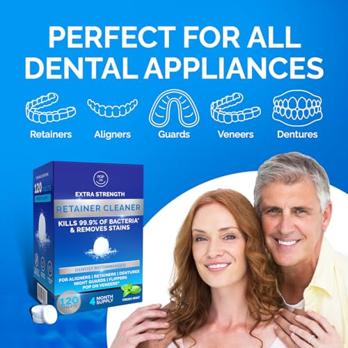 Retainer Cleaner Tablets for Invisalign - 4-Month Supply Pack of 3, Ultrasonic Safe Denture & Mouthguard Cleaning