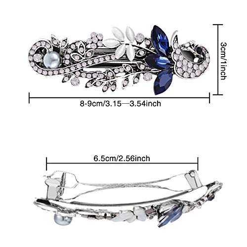 5 Pieces Crystal Rhinestones Hair Barrettes Large Flower Butterfly Pearl French Vintage Clip Wedding Navy Hair Jewelry for Thick long Hair for Women(Exquisite Style)