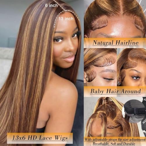 13x6 Ombre Lace Front Human Hair Wig 28 Inch Straight Highlight