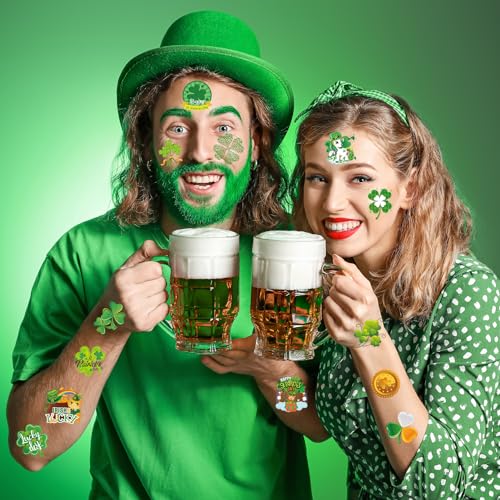 HOWAF 98pcs St. Patrick's Day Temporary Tattoos, 49 styles| St Patrick's Day Shamrock Temporary face stickers, Kiss Me I'm Irish Waterproof Tattoos Face Stickers Waterproof Party accessories