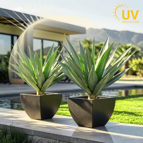Artificial Spiked Agave Plants 32 Inches Tall, UV Resistant Faux Succulents, 2 Pack - Green