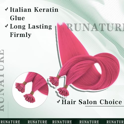 RUNATURE U Tip Hair Extensions Hot Pink 16 Inch 20g 25 Strands - Vibrant Human Hair