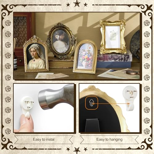 Lineshading Vintage Gold Picture Frames Set - Ornate Antique Gallery Wall, 8 Pcs