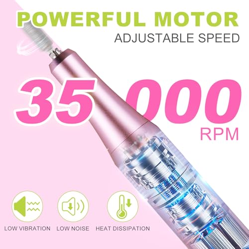 Pink-Green MEKK Professional Cordless Nail Drill 35000RPM E-File for Acrylic Gel Nails