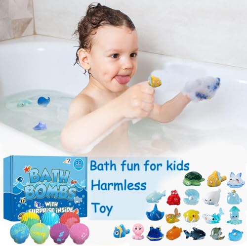 Blue Kids Bath Bombs with Surprise Marine Animals - 20 Pack, 1 Ounce Each, Gift Set