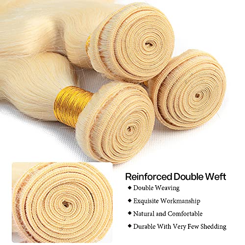 HeumHrn #613 Blonde Body Wave Hair Bundles 26-30 Inch Brazilian Virgin Human Hair Extensions 3 Pack
