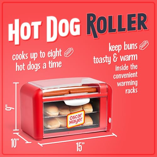Nostalgia Red Hot Dog Roller & Bun Toaster Oven - Extra Large Multi-Use Grill