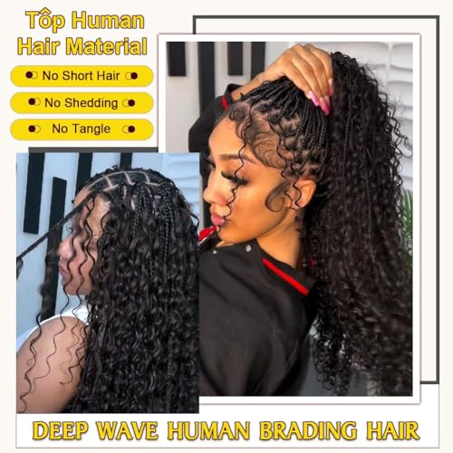 Natural Color 18 Inch Deep Wave Curly Human Hair Extensions Boho Braiding Bundles - Tosiboy