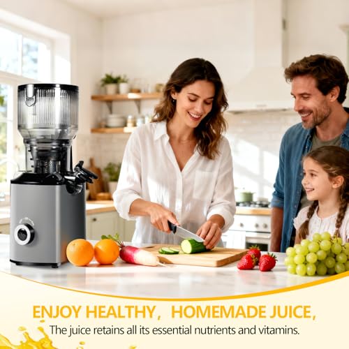 Threeall Deep Grey Cold Press Juicer with 5.8" Wide Feed Chute, Slow Masticating