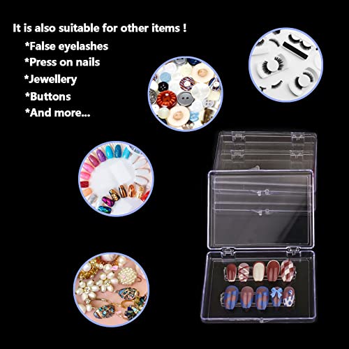 Press On Nail Storage Box, 3.9x2.9x0.7 inch Clear Empty Press On Nail Packing Box Artificial Nail Display Organizer Case with Transparent Tape Nail Tips Display Holder (Box Only) (24PCS)