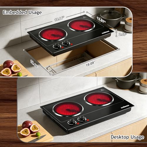 CUSIMAX Double Burner Electric Hot Plate 1800W Ceramic Cooktop Black