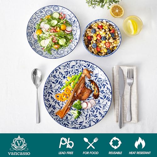 Cobalt Blue 12-Piece Dinnerware Set for 4 - Plates & Bowls, Microwave & Dishwasher Safe