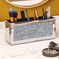Mirrored Makeup Brush Holder Organizer with Crystals - Silver, 4 Compartments