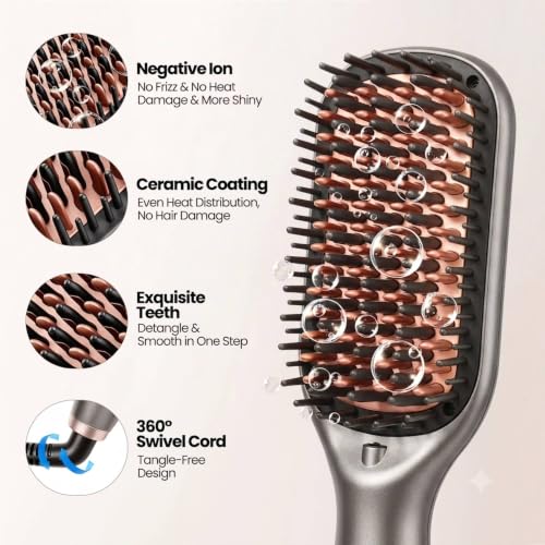 Travel Hair Straightener Brush Gray 110-240V Ionic Tensionless Flat Iron
