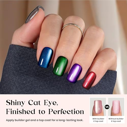 Galaxy Cat Eye Nails Short Square Press On Nails - 7 Colors, 224 Pcs, Variation 1