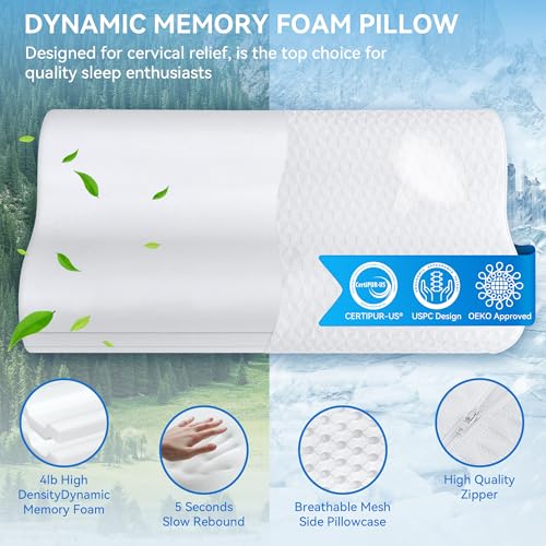 King Size Cervical Neck Pillow with Cooling Cover - Adjustable Memory Foam Support