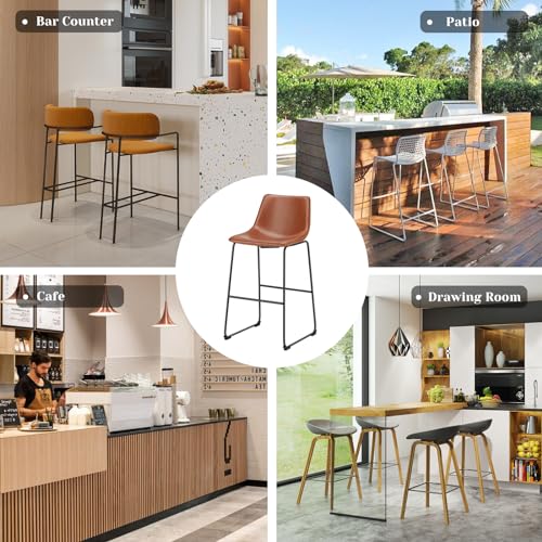 Counter Height Bar Stools Set of 2 - Warm Brown Faux Leather & Metal