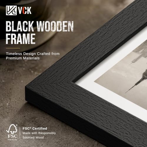 VCK 18x24 Black Picture Frames 4 Pack - Wide Thick Wood Borders, Easy Load Poster Frames