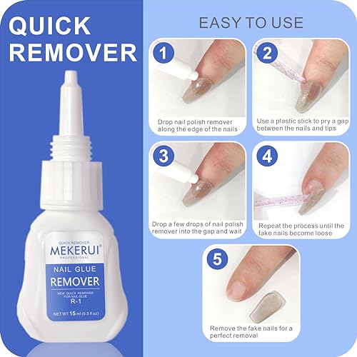MEKERUI 2 Pack Nail Glue Gel & Remover Set - Long-lasting 30+ Days, Quick Dry, Waterproof, Salon Professional, 1 Fl Oz Each