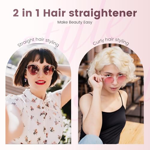 PRITECH Pink Cordless Mini Hair Straightener & Curler for Travel, Detangling & Styling