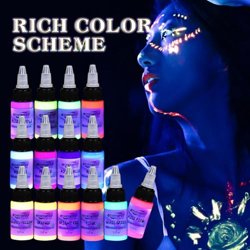14 Color UV Fluorescent Tattoo Ink Set - Bright Long-Lasting Pigments