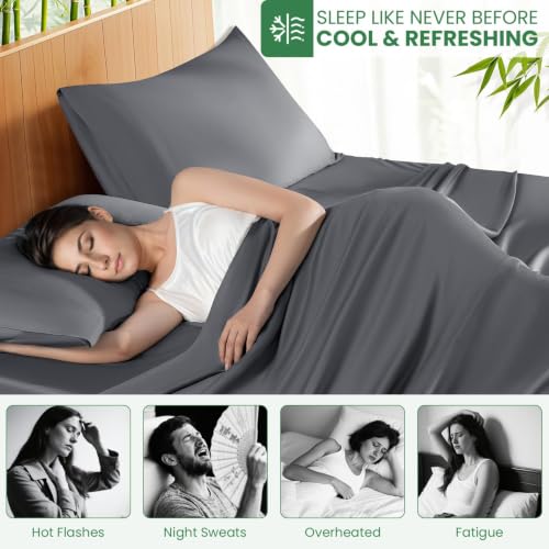 AiAngu Dark Grey King Bamboo Rayon Sheet Set - Extra Deep Pocket 4Pcs