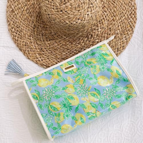 Lilly Pulitzer Makeup Bag, Cosmetic Bags for Women for Traveling or Everyday Use, Travel Toiletry Bag with Zipper, Make Lemonade