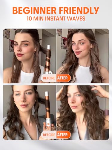 SheGlam Automatic Curling Iron 1 Inch, Long Barrel, Up to 430°F, Dual Voltage, Rotating Wand for Long Hair