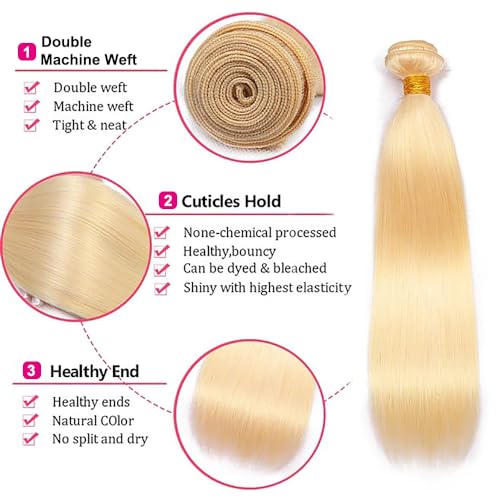 613 Blonde Hair Bundles - 16 Inch Straight Human Hair Extensions | Unprocessed Brazilian Virgin Hair