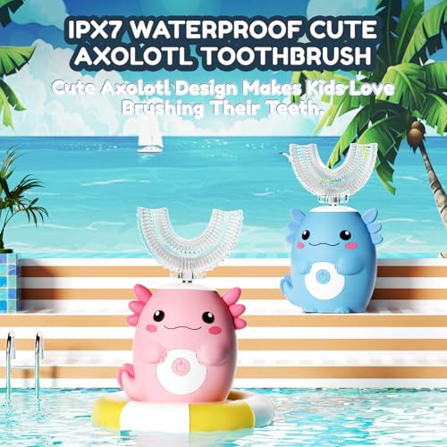 Kids U-Shaped Electric Sonic Toothbrush with Toothpaste - Pink Axolotl