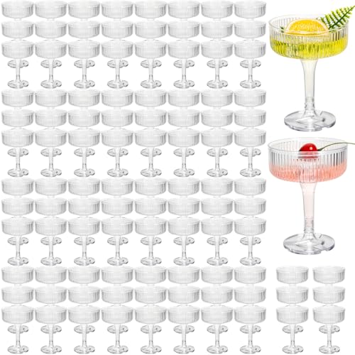 Disposable 7 oz Clear Ribbed Martini Glasses - 100 Pack