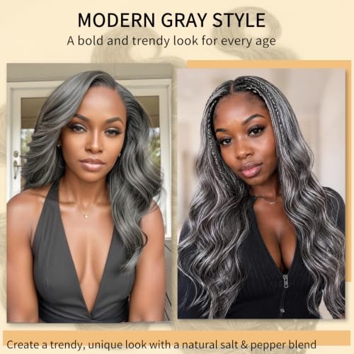 SIYUSI Gray Human Hair Bundles 16 Inch Wavy Curly Salt & Pepper Natural Color