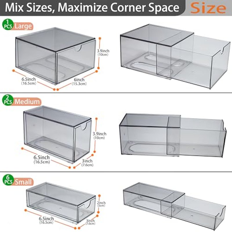 10 Pack Acrylic Storage Drawers Plastic Drawers Storage Clear Stackable Display Bins for Fridge Organizers Small Plastic Drawer for Makeup Organizers Cosmetic Display Case